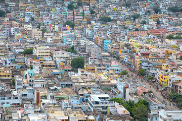 Aerial view of Vijayawada city in India, August 29,2012 in Vijayawada, India.The Andhra Pradesh state government would make a new capital city for the truncated state in the areas around Vijayawada