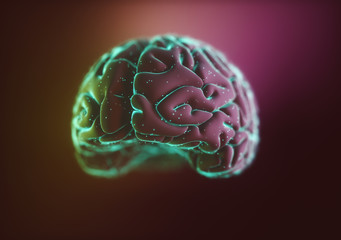 3D illustration. Stylized image of a brain inside a liquid with air bubbles around.