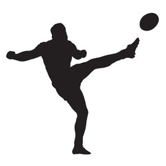 Fototapeta na wymiar Rugby player kicking ball, isolated vector silhouette