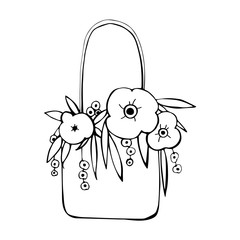 Hand drawn flowers and bag. Vector illustration.