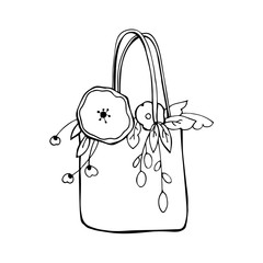 Hand drawn flowers and bag. Vector illustration.