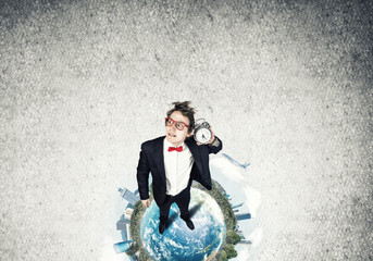 Comic businessman in red glasses