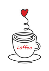 Coffee cup. Love, heart. Isolated on white. Vector illustration.