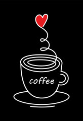 Coffee cup. Love, heart. Isolated on white. Vector illustration.