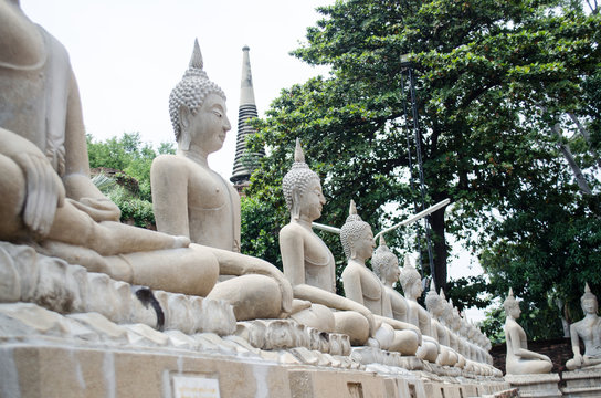 white buddha statue around wat yai chai mongkhon