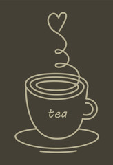 Tea cup. Love, heart. Isolated on white. Vector illustration.