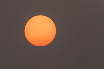 tarcza słońca z plamami za mgłą