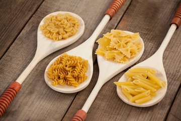 Spoons filled with varieties of pasta