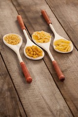 Fototapeta na wymiar Spoons filled with varieties of pasta
