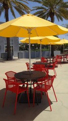 Red and Yellow Tables on Patio #2