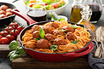 Spaghetti with tomato sauce and meatballs