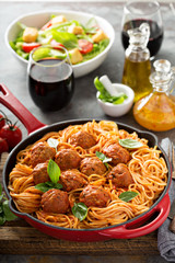 Fototapeta na wymiar Spaghetti with tomato sauce and meatballs