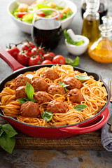 Spaghetti with tomato sauce and meatballs
