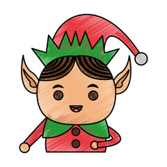 color pencil cartoon half body christmas elf vector illustration