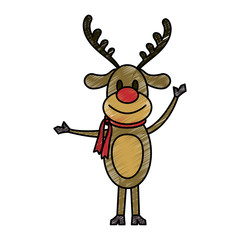 color pencil cartoon full body reindeer with scarf vector illustration