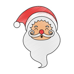 color pencil cartoon front view face santa claus smiling vector illustration