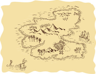Pirate Treasure Map Sailing Ship Drawing
