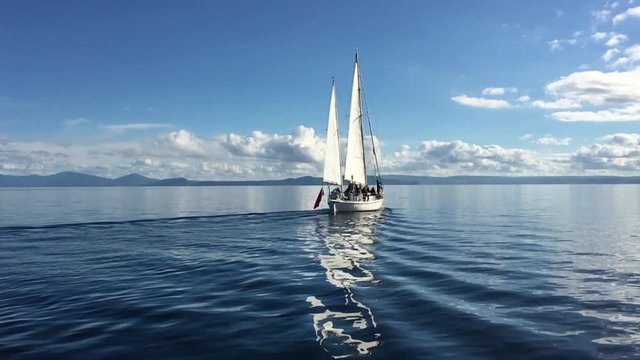 Yacht sailing over Lake Taupo New Zealand