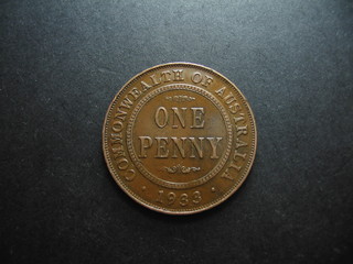 Vintage pre-decimal Australian One Penny copper Coin.