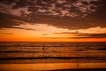 The beautiful sunset on the beach of Ecuador
