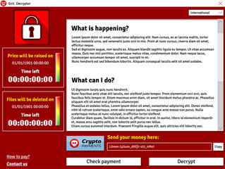 Cryptolocker virus interface window showing infected data deleting timer - obrazy, fototapety, plakaty