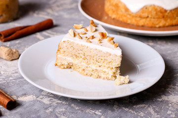 Cake with peanuts on a plate