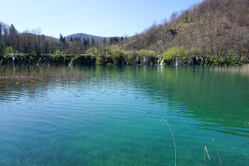 crystal clear water in the lake at Plitvice Lakes National Park, Croatia