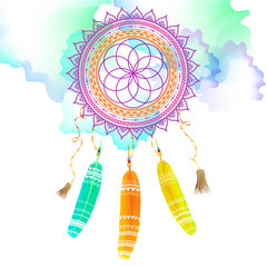 Geometric mandala element made in vector. Vintage decorative elements. Watercolor background. Islam, Arabic, Indian, Tribal motifs.