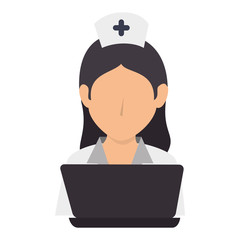 woman nurse with laptop avatar character vector illustration design