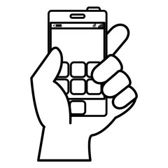 hand human with smartphone device isolated icon vector illustration design