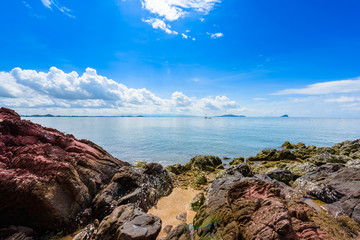 Pink stone (Arkose, Arkosic Sandstone) near the beach , Pink stone viewpoint at Chantaburi province