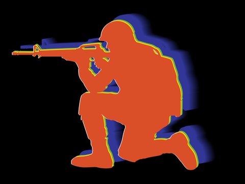 silhouette of a shooting soldier, vector draw