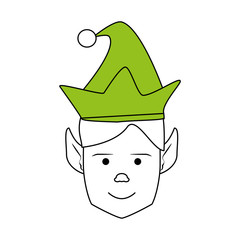 color silhouette image cartoon front view face christmas man elf with hat vector illustration