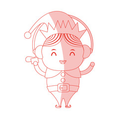 red shading silhouette cartoon full body christmas elf with with earphones listening music vector illustration