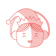 red shading silhouette cartoon front view happy face christmas elf with earphones vector illustration