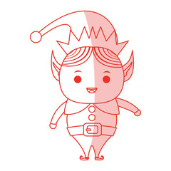 red shading silhouette cartoon full body christmas elf with traditional costume vector illustration