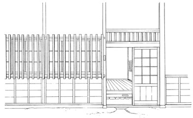 漫画風ペン画イラスト　玄関