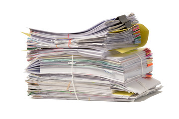 Stack of business papers isolated on white background