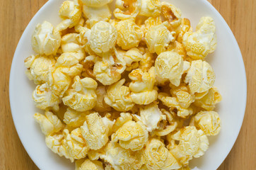 Caramel Popcorn In Ceramic Plate.