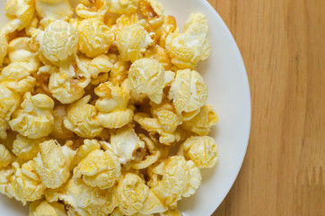 Caramel Popcorn In Ceramic Plate.