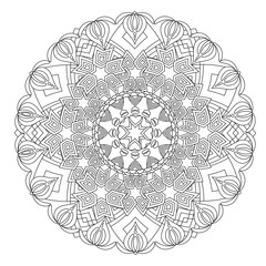 Flower Mandala vector illustration. Oriental pattern, vintage decorative elements. Islam, Arabic, Indian, moroccan, turkish ottoman motifs Coloring page