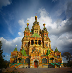 Fototapeta na wymiar Cathedral of Saints Peter and Paul, Peterhof in Saint Petersburg, Russia