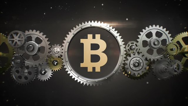 Connecting Gear wheels and make currency sign, 'Bitcoin' (included alpha)