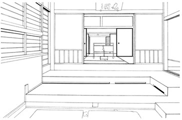 漫画風ペン画イラスト　玄関