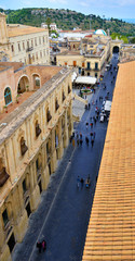 The historic center and Via Vittorio Emanuele crowded with tourists , Noto, Siracusa, Italy