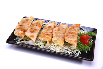 Japanese Pan Fried Dumplings , Gyoza isolated on white background (with clipping path)
