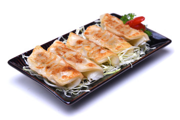 Japanese Pan Fried Dumplings , Gyoza isolated on white background (with clipping path)