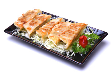 Japanese Pan Fried Dumplings , Gyoza isolated on white background (with clipping path)