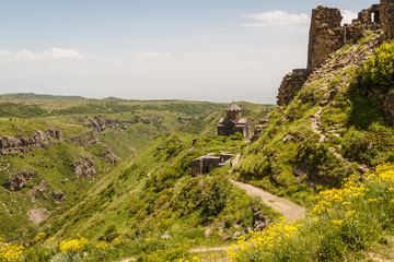Fototapeta na wymiar Ruins of the medieval Amberd castle, Armenia