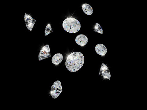 Diamond group falling, 3d illustration.